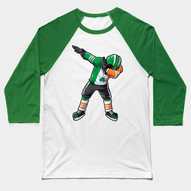 Dabbing Hockey St Patricks Day Irish Ireland Flag Men Baseball T-Shirt by Macy XenomorphQueen